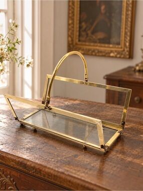 Danny Alessandro Brass & Glass Fireplace Log Holder / Magazine Rack, Italy, 1970